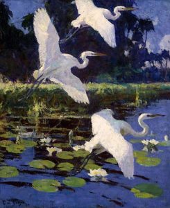 Herons and Lilies, 1862, Frank W. Benson